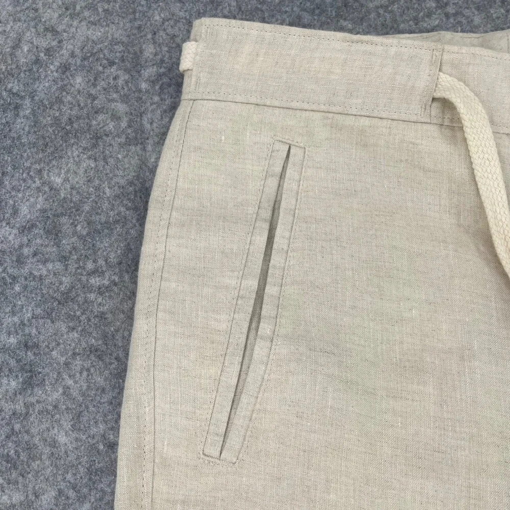 Tasso Elba Pants Men 30x30 Beige 100% Linen Drawstring Straight Leg Trousers